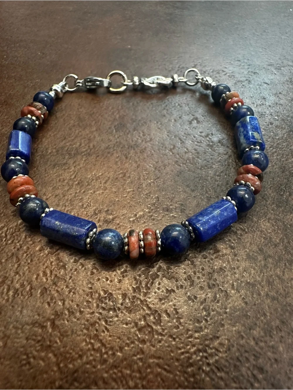 Lapis & Brown Jasper Beaded Bracelet - Blue and Brown jewelry